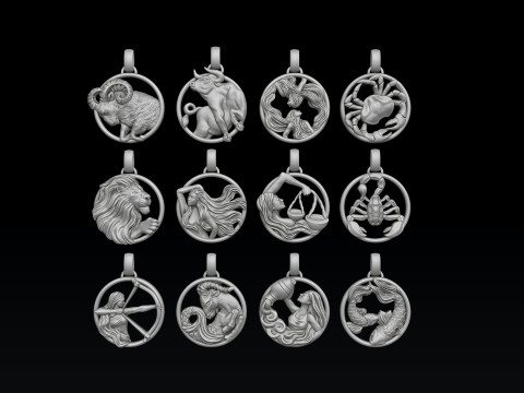Zodiac Horoscope Pendants Set Pack 3D print models 3D 프린트 모델