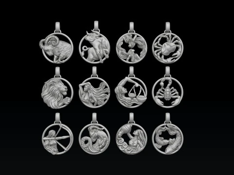 Zodiac Horoscope Pendants Set Pack 3D print models 3D Print Model
