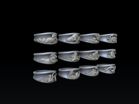 Zodiac Horoscope Rings Set Pack 3D print model 3D 프린트 모델