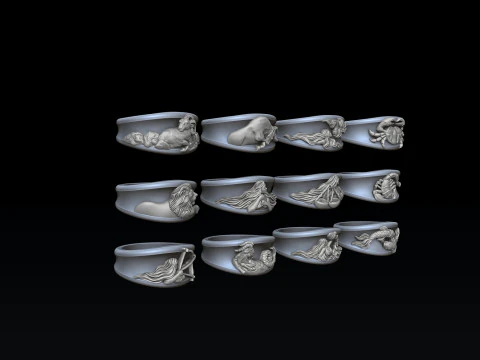 Zodiac Horoscope Rings Set Pack 3D print model 3D Print Model