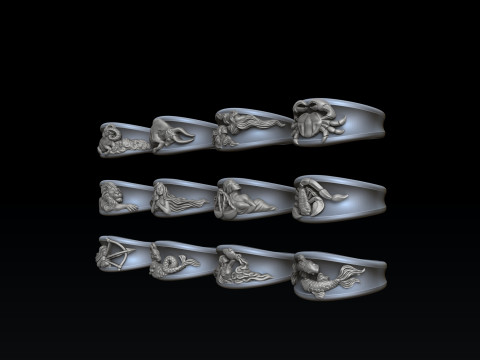 Zodiac Horoscope Rings Set Pack 3D print model 3D 프린트 모델