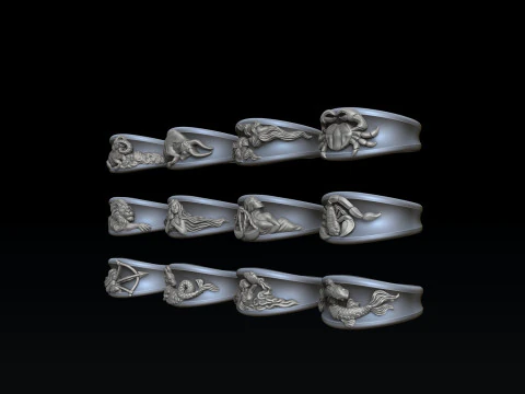 Zodiac Horoscope Rings Set Pack 3D print model 3D Print Model