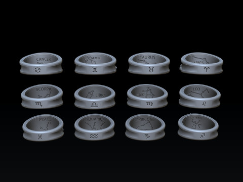 Zodiac Horoscope Rings Set Pack 3D print model 3D 프린트 모델
