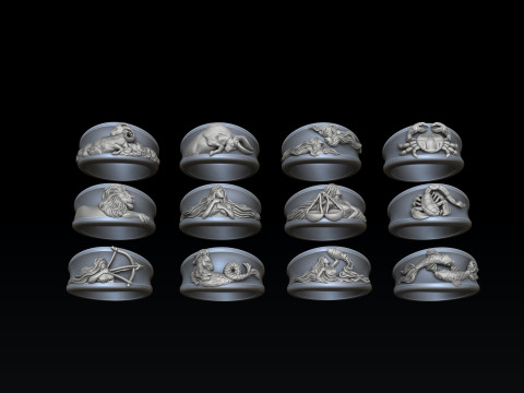 Zodiac Horoscope Rings Set Pack 3D print model 3D 프린트 모델