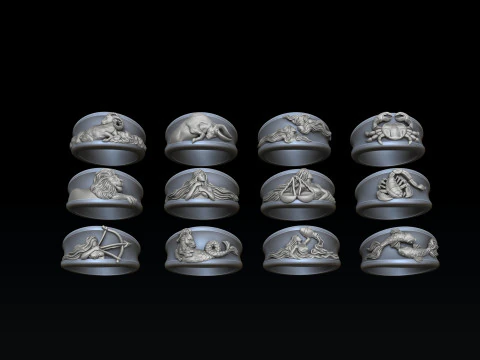 Zodiac Horoscope Rings Set Pack 3D print model 3D Print Model