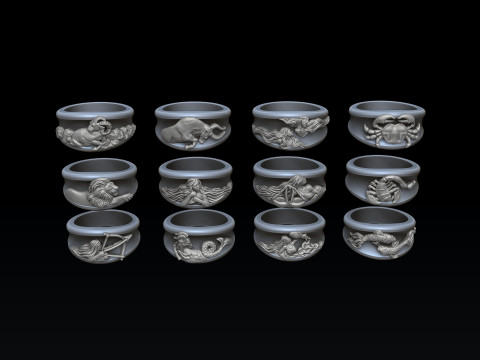 Zodiac Horoscope Rings Set Pack 3D print model 3D 프린트 모델