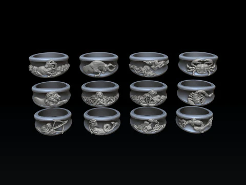 Zodiac Horoscope Rings Set Pack 3D print model 3D Print Model