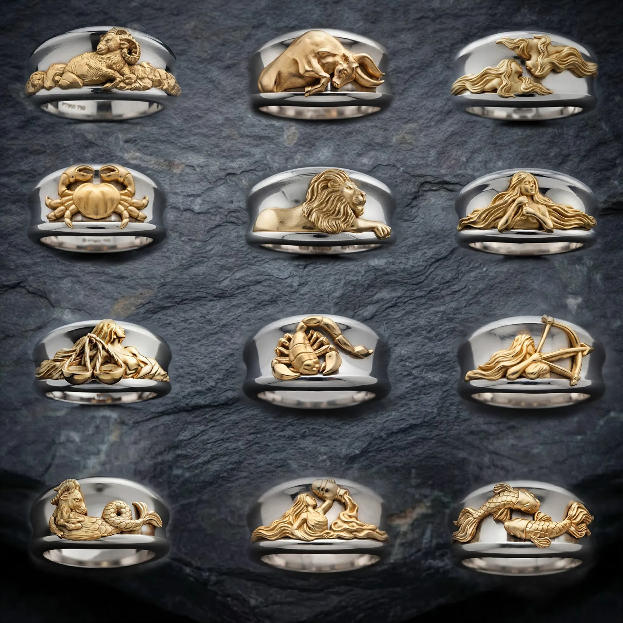 Zodiac Horoscope Rings Set Pack 3D print model 3D Print Model .c4d .max .obj .3ds .fbx .stl .blend