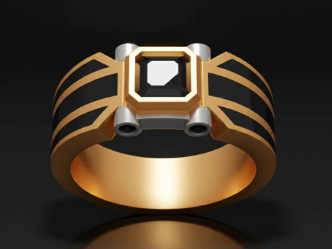 Modern Matte Gold Ring with Black Reflective Stone free 3D print model 3D Print Model
