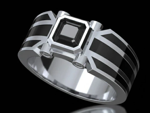 Modern Matte Gold Ring with Black Reflective Stone free 3D print model 3D Print Model