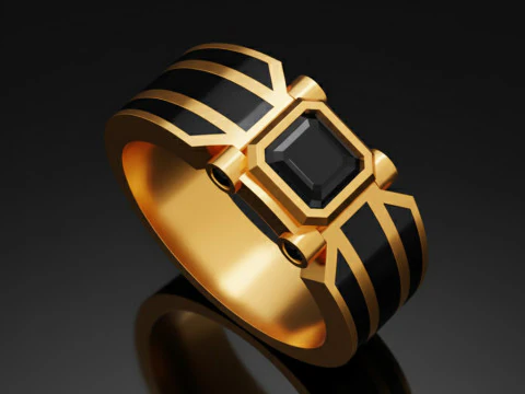 Modern Matte Gold Ring with Black Reflective Stone free 3D print model 3D Print Model
