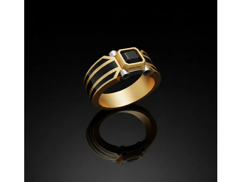 Modern Matte Gold Ring with Black Reflective Stone free 3D print model 3D Print Model
