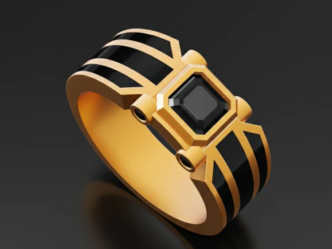 Modern Matte Gold Ring with Black Reflective Stone free 3D print model 3D Print Model