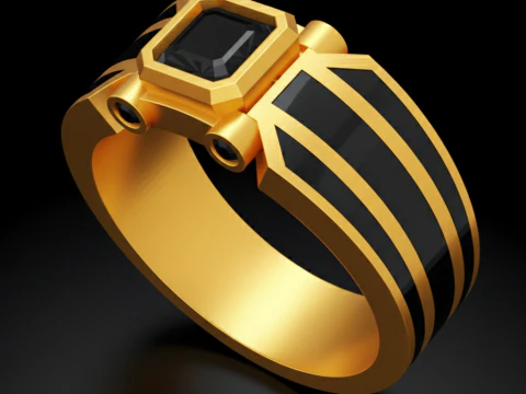 Modern Matte Gold Ring with Black Reflective Stone free 3D print model 3D Print Model
