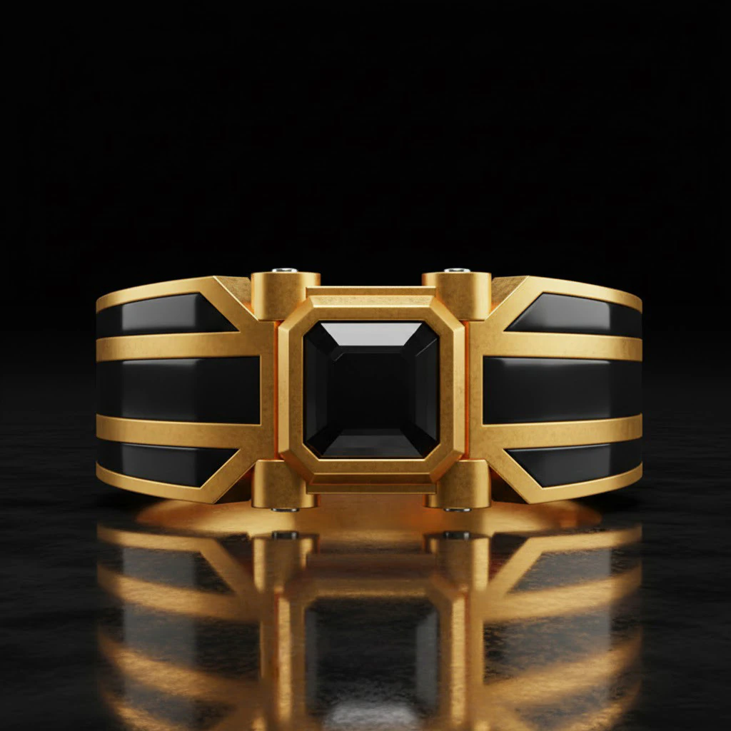 Modern Matte Gold Ring with Black Reflective Stone free 3D print model 3D Print Model .c4d .max .obj .3ds .fbx .stl .blend 
