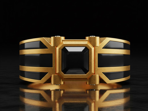 ブラック反射石を使用したモダンなマットゴールドリングの無料 3D プリントモデル 3Dプリントモデル
