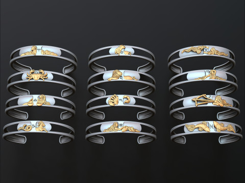 Zodiac Horoscope Bracelets Set Pack 3D print model Modèles 3D en vedette