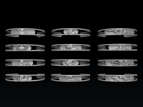 Zodiac Horoscope Bracelets Set Pack 3D print model 3D प्रिंट मॉडल