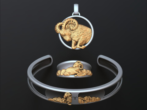 Zodiac Horoscope Aries ring pendant bracelet collection 3D print model 3D प्रिंट मॉडल