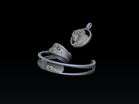 Zodiac Horoscope Aries ring pendant bracelet collection 3D print model 3D Baskı Modeli