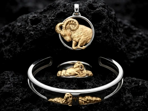 Dierenriemhoroscoop Ram ring hanger armband collectie 3D printmodel 3D printmodel