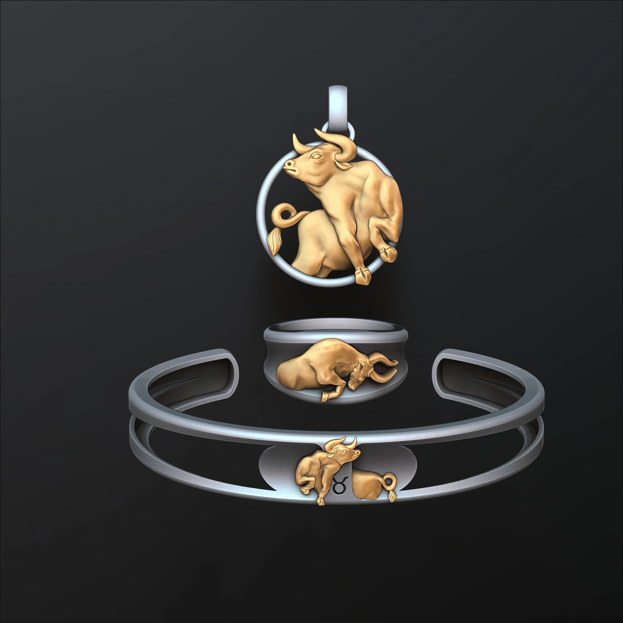 Cole&ccedil;&atilde;o de pulseira com pingente de anel do Zod&iacute;aco Hor&oacute;scopo Taurus Modelo de impress&atilde;o 3D Modelo de Impressão 3D .c4d .max .obj .3ds .fbx .stl .blend 