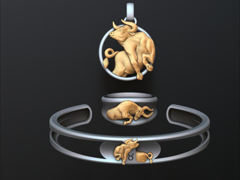 Zodiac Horoscope Taurus ring pendant bracelet collection 3D print model 3Dプリントモデル