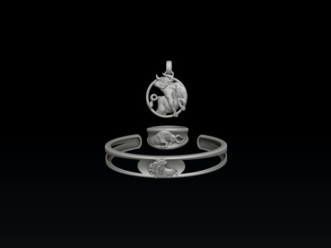 Zodiac Horoscope Taurus ring pendant bracelet collection 3D print model 3Dプリントモデル