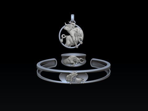 Zodiac Horoscope Taurus ring pendant bracelet collection 3D print model 3Dプリントモデル