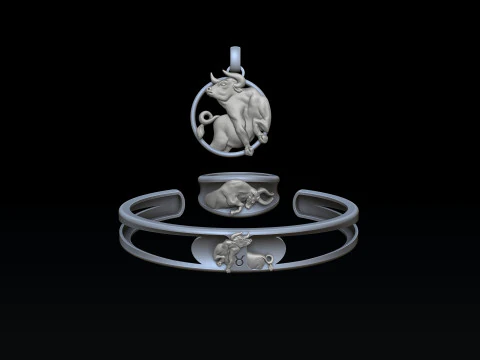 Cole&ccedil;&atilde;o de pulseira com pingente de anel do Zod&iacute;aco Hor&oacute;scopo Taurus Modelo de impress&atilde;o 3D Modelo de Impressão 3D