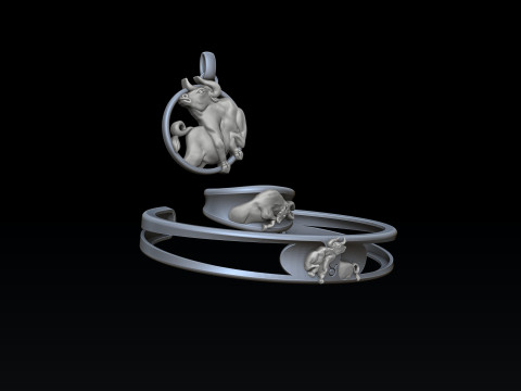 Zodiac Horoscope Taurus ring pendant bracelet collection 3D print model 3Dプリントモデル