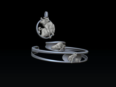 Cole&ccedil;&atilde;o de pulseira com pingente de anel do Zod&iacute;aco Hor&oacute;scopo Taurus Modelo de impress&atilde;o 3D Modelo de Impressão 3D