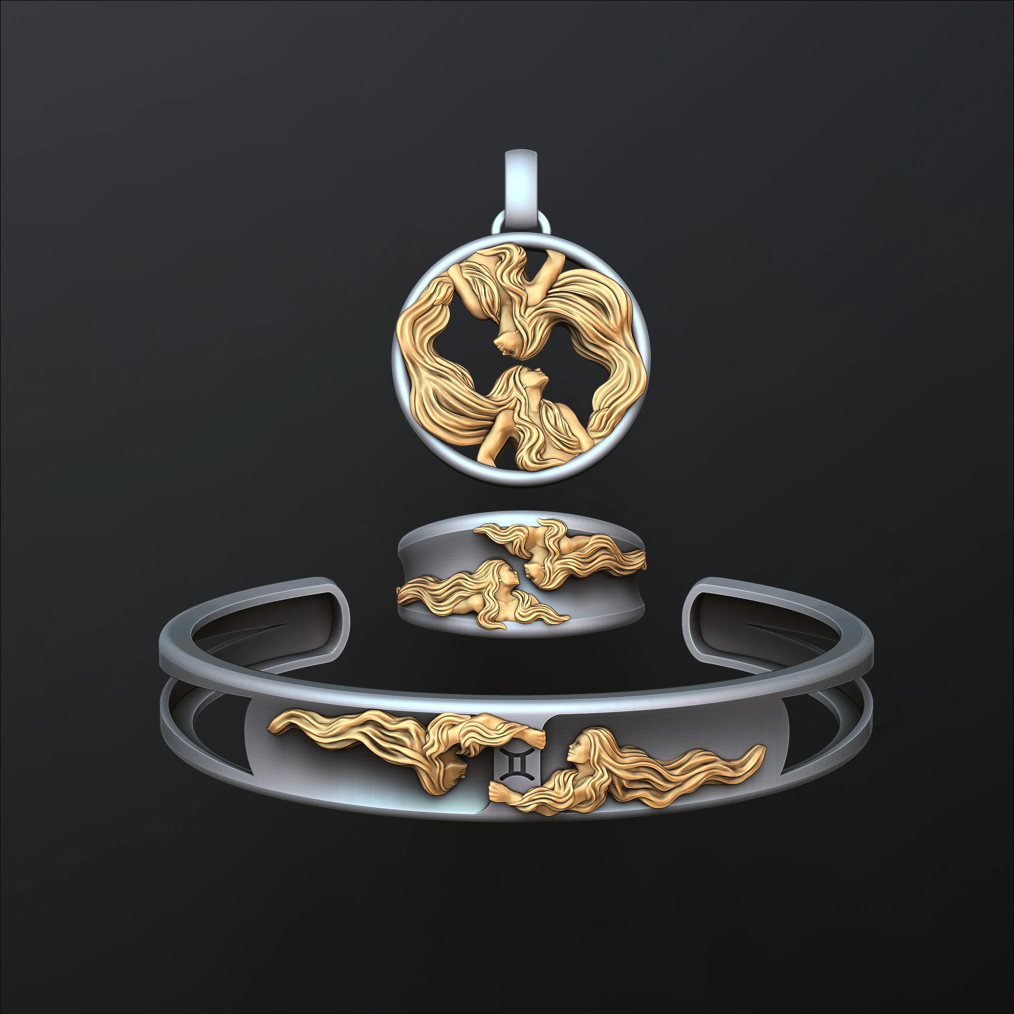 Zodiac Horoscope Gemini ring pendant bracelet collection 3D print model 3D Print Model .c4d .max .obj .3ds .fbx .stl .blend 