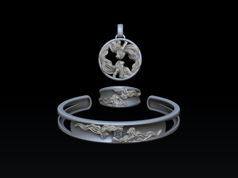 Zodiac Horoscope Gemini ring pendant bracelet collection 3D print model 3Dプリントモデル