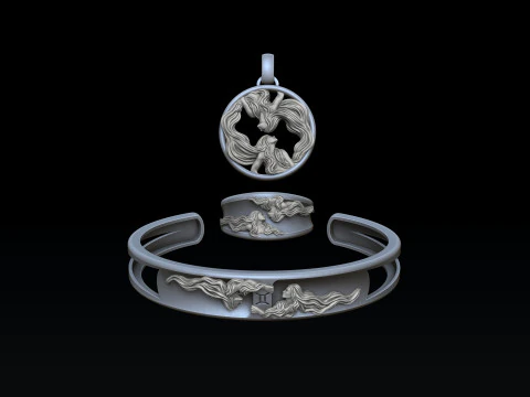 Zodiac Horoscope Gemini ring pendant bracelet collection 3D print model 3D Print Model