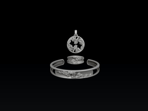 Zodiac Horoscope Gemini ring pendant bracelet collection 3D print model 3Dプリントモデル