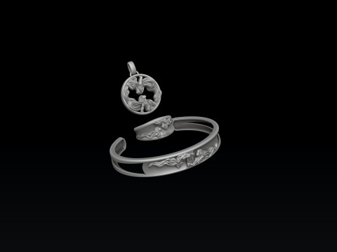 Zodiac Horoscope Gemini ring pendant bracelet collection 3D print model 3Dプリントモデル