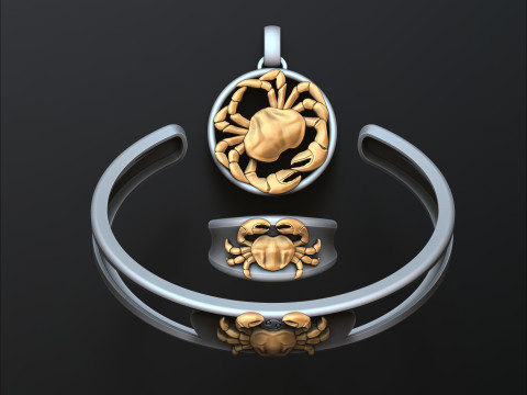 Zodiac Horoscope Cancer ring pendant bracelet collection 3D print model 3D Принт Модель