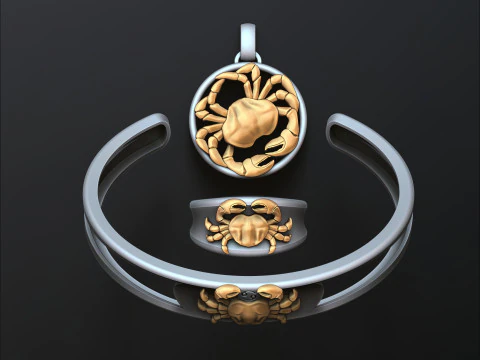 राशि चक्र राशिफल कर्क अंगूठी पेंडेंट कंगन संग्रह 3डी प्रिंट मॉडल 3D प्रिंट मॉडल