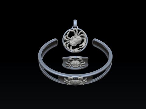 Zodiac Horoscope Cancer ring pendant bracelet collection 3D print model 3Dプリントモデル