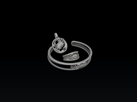 Zodiac Horoscope Cancer ring pendant bracelet collection 3D print model 3Dプリントモデル