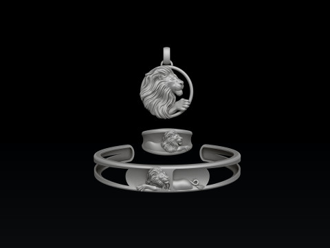 Zodiac Horoscope Leo ring pendant bracelet collection 3D print model 3Dプリントモデル