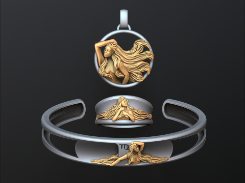 Zodiac Horoscope Virgo ring pendant bracelet collection 3D print model Model Cetak 3D