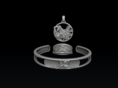Zodiac Horoscope Virgo ring pendant bracelet collection 3D print model 3D Baskı Modeli