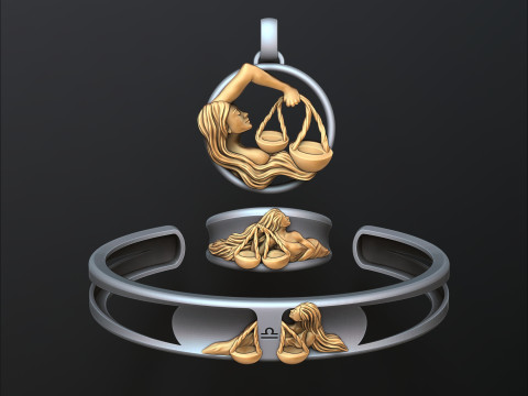 Zodiac Horoscope Libra ring pendant bracelet collection 3D print model 3Dプリントモデル