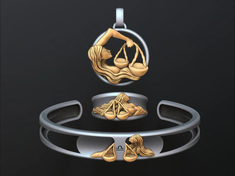 राशि चक्र राशिफल तुला अंगूठी पेंडेंट कंगन संग्रह 3डी प्रिंट मॉडल 3D प्रिंट मॉडल