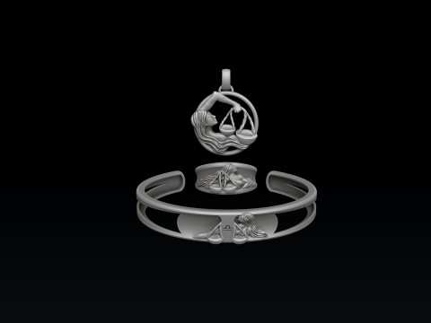 Zodiac Horoscope Libra ring pendant bracelet collection 3D print model Modelo de Impressão 3D