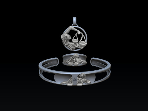 Zodiac Horoscope Libra ring pendant bracelet collection 3D print model Modelo de Impressão 3D