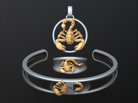 Zodiac Horoscope Scorpion ring pendant bracelet collection 3D print model 3Dプリントモデル
