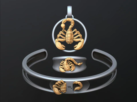 राशि चक्र राशिफल बिच्छू अंगूठी लटकन कंगन संग्रह 3डी प्रिंट मॉडल 3D प्रिंट मॉडल